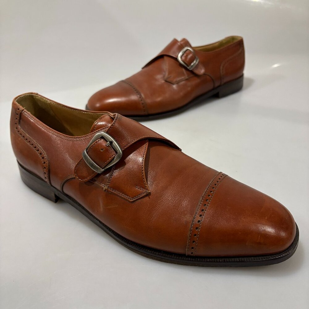 Florsheim Imperial 10.5 D Brown Leather Cap Toe Buckle Loafers Made in Italy